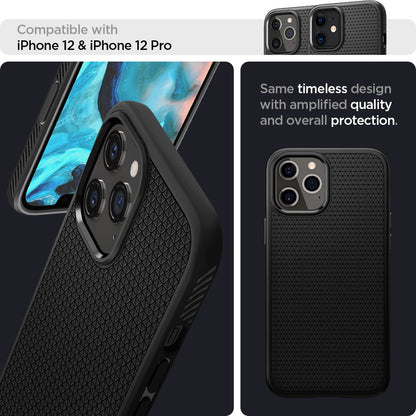 Spigen Liquid Air – dėklas, skirtas „iPhone 12 Pro“ / „iPhone 12“ (juodas)