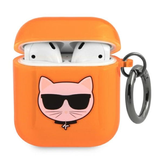 Karl Lagerfeld Choupette Head – dėklas, skirtas „Airpods“ (fluorescencinė oranžinė)