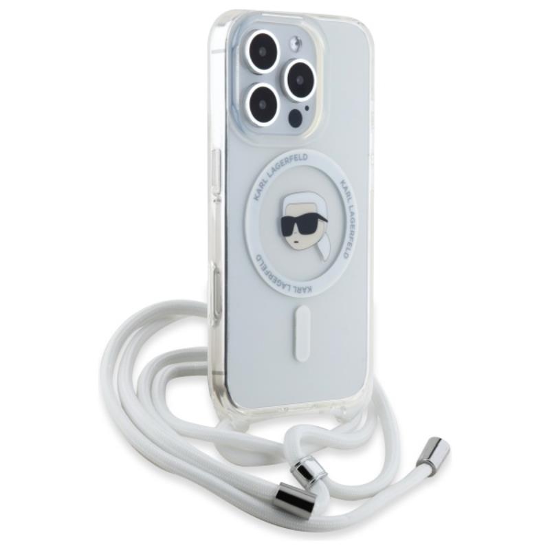 Karl Lagerfeld krepšys per petį IML Karl Head MagSafe – dėklas, skirtas iPhone 16 Pro (skaidrus)