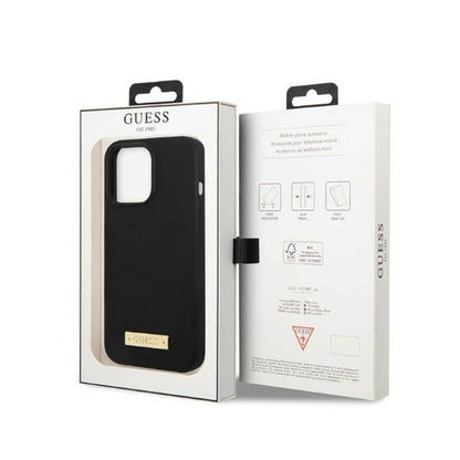 Guess Silicone Logo Plate MagSafe – dėklas, skirtas iPhone 13 Pro Max (juodas)