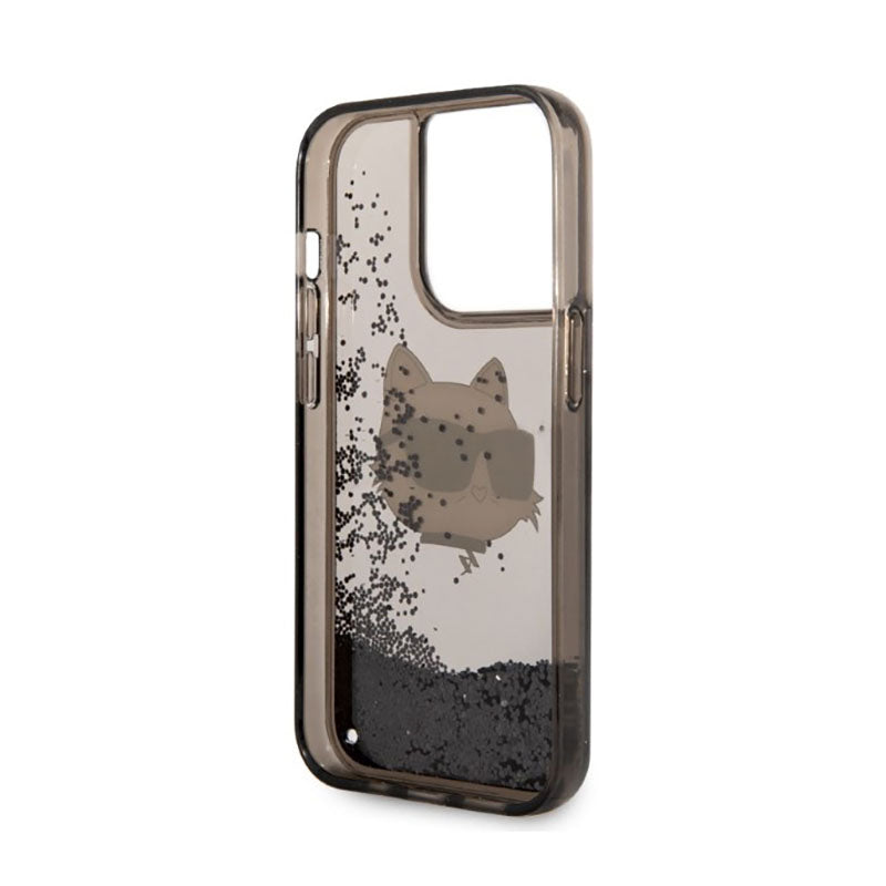 Karl Lagerfeld Liquid Glitter NFT Choupette Head – dėklas, skirtas „iPhone 14 Pro Max“ (juodas)