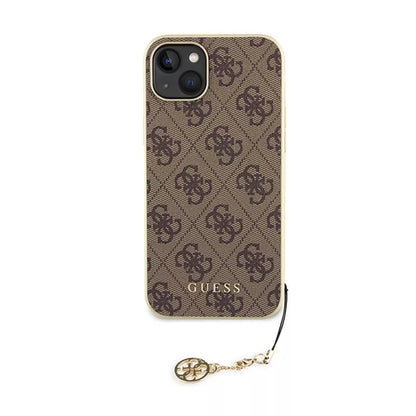 Guess 4G Charms Collection – iPhone 15 Plus dėklas (rudas)