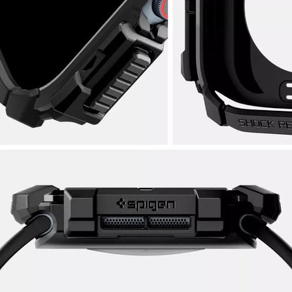Spigen Rugged Armor – dėklas, skirtas „Apple Watch 10 42 mm“ (matinė juoda)