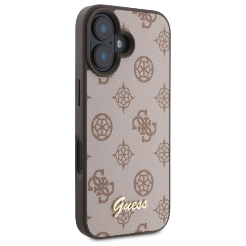Guess Peony Script MagSafe dėklas, skirtas iPhone 16 (ruda)