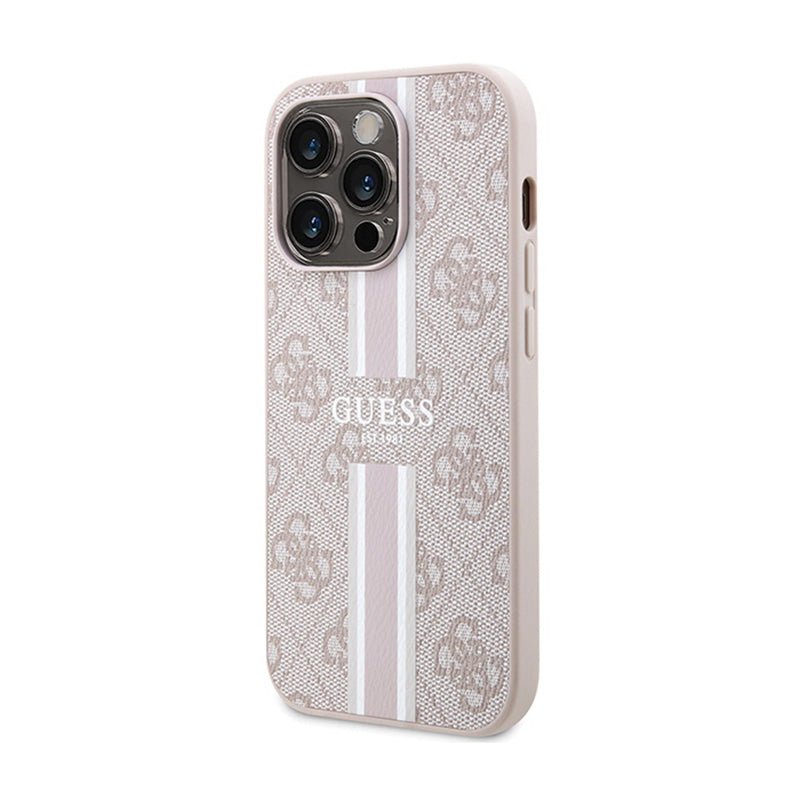 Guess 4G „Printed Stripes MagSafe“ – „iPhone 15 Pro“ dėklas (rožinis)
