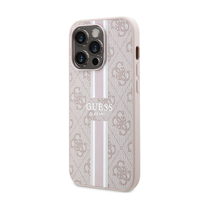 Guess 4G „Printed Stripes MagSafe“ – „iPhone 15 Pro“ dėklas (rožinis)