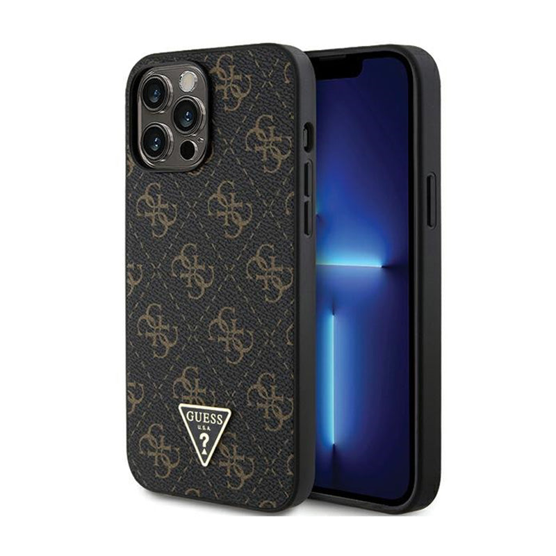 Guess 4G Triangle Metal Logo – dėklas, skirtas iPhone 14 Pro (juodas)