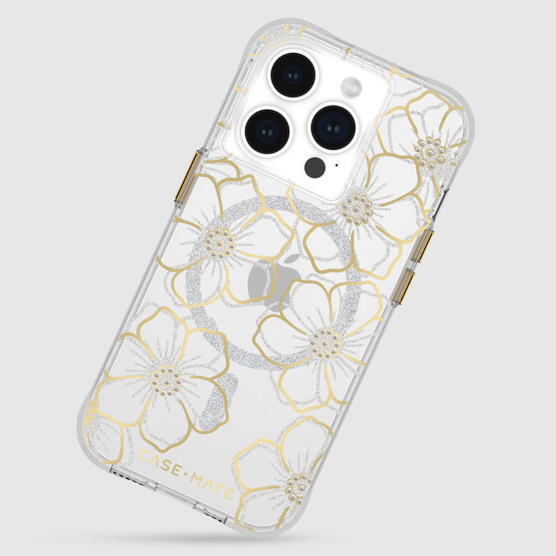 Case-Mate Floral Gems MagSafe – „iPhone 15 Pro“ dėklas (auksinis)