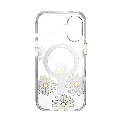 Speck Presidio Lux ClickLock & MagSafe – dėklas „iPhone 16“ (Sunshine Daisies / skaidrus / auksinis)