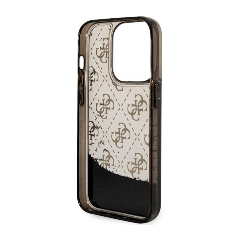 Guess Liquid Glitter skaidrus 4G – dėklas, skirtas „iPhone 14 Pro“ (juodas)