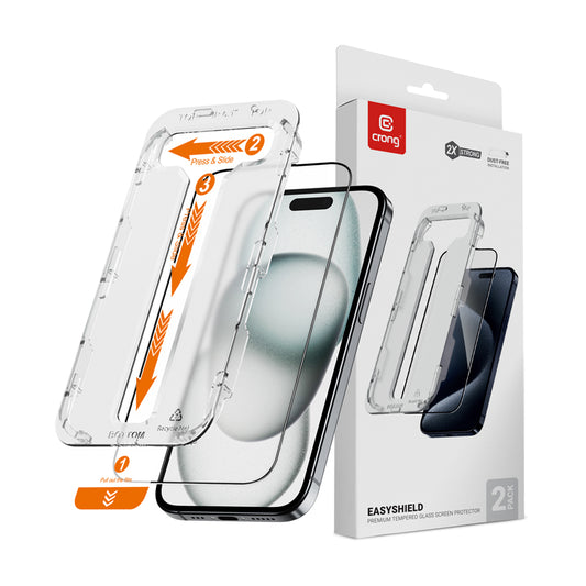 Crong EasyShield 2-Pack – grūdintas stiklas, skirtas „iPhone 16“ / „iPhone 15“ (2 vnt.)