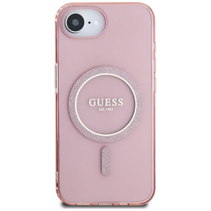 Guess IML Glitter Circle MagSafe – dėklas, skirtas iPhone 16e (rožinis)