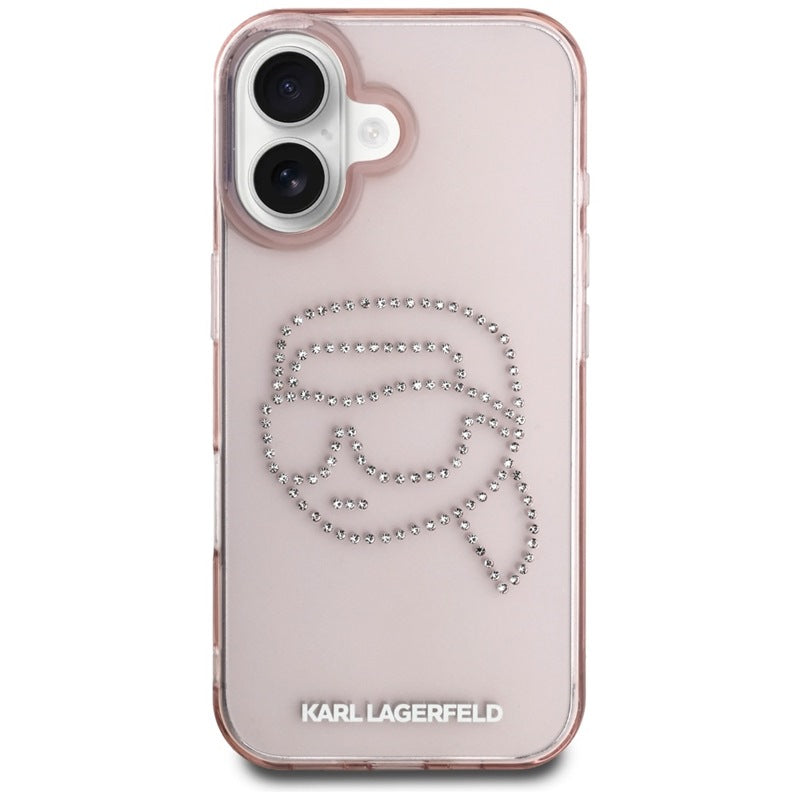 Karl Lagerfeld IML Rhinestones Karl Head – dėklas iPhone 16 (rožinis)