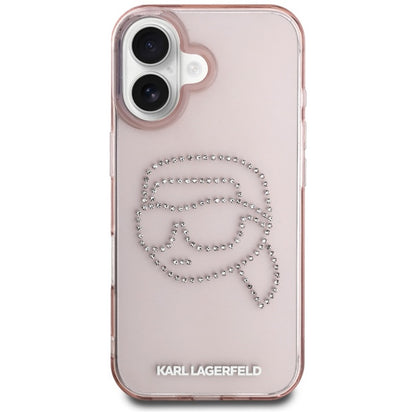 Karl Lagerfeld IML Rhinestones Karl Head – dėklas iPhone 16 (rožinis)