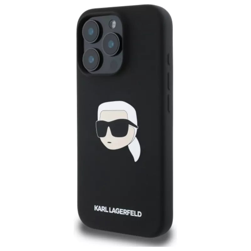 Karl Lagerfeld Silicone Karl Head Print MagSafe – dėklas iPhone 16 Pro (juodas)