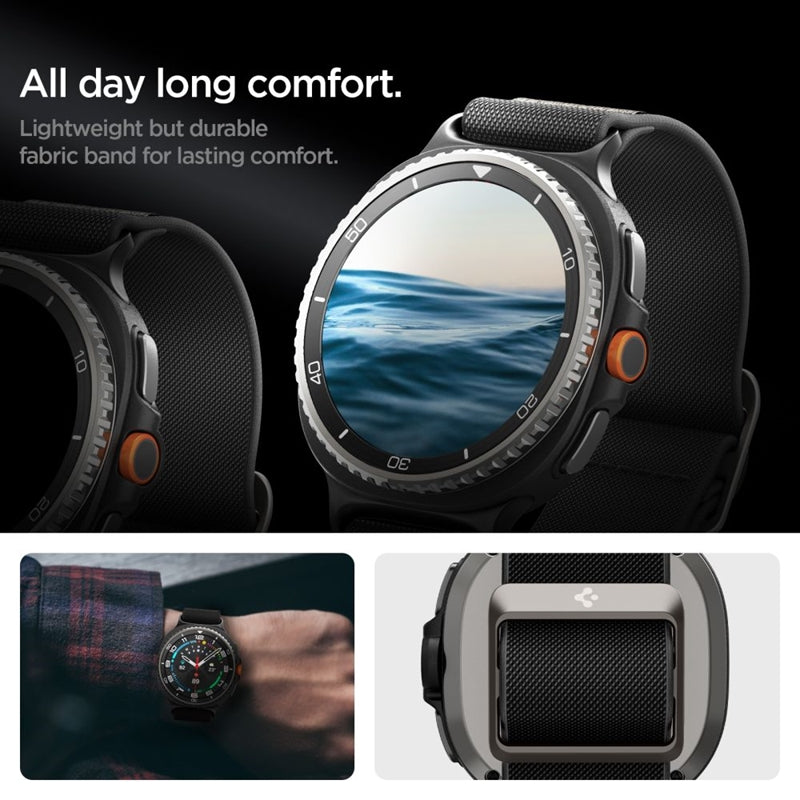 Spigen Fit Lite - Dirželis, skirtas Samsung Galaxy Watch 8 / 8 Classic 40 / 44 / 46 mm (Juodas)