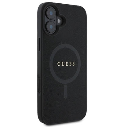 Guess Saffiano Classic Logo MagSafe – „iPhone 16 Plus“ dėklas (juodas)