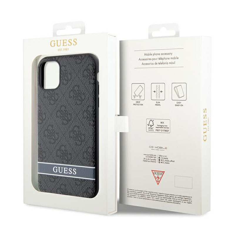 Guess 4G Printed Stripe – dėklas, skirtas „iPhone 11“ / „iPhone XR“ (pilkas)
