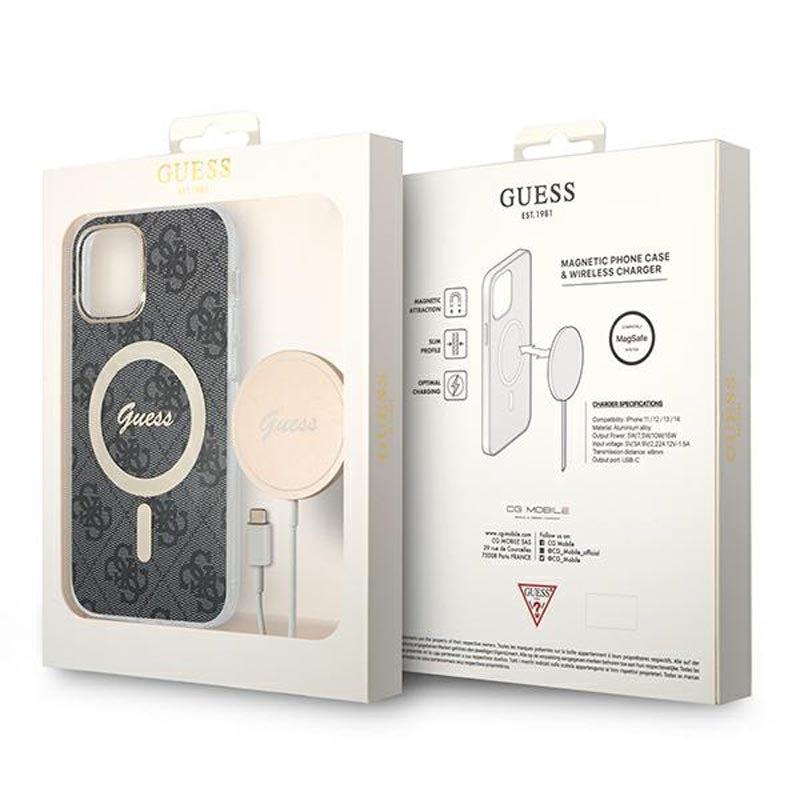 Guess Bundle Pack MagSafe 4G - Dėklų komplektas iPhone 12 / iPhone 12 Pro + MagSafe kroviklis (juodas / auksas)