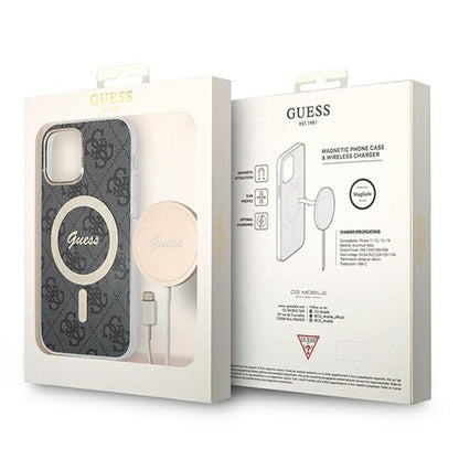 Guess Bundle Pack MagSafe 4G - Dėklų komplektas iPhone 12 / iPhone 12 Pro + MagSafe kroviklis (juodas / auksas)