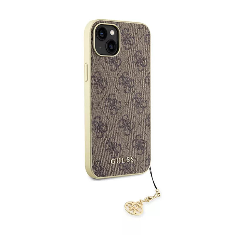 Guess 4G Charms Collection – iPhone 15 Plus dėklas (rudas)