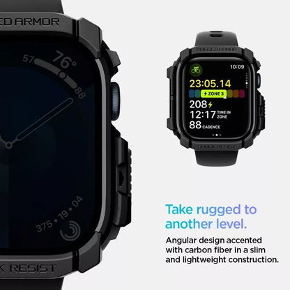 Spigen Rugged Armor – dėklas, skirtas „Apple Watch 10 42 mm“ (matinė juoda)