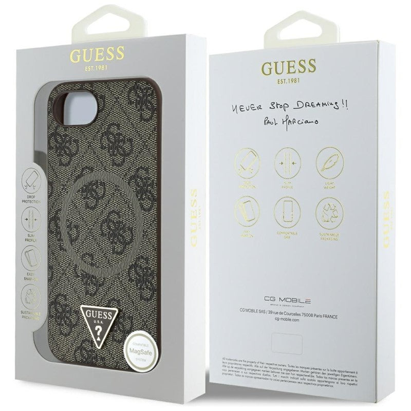 Guess 4G Ring Triangle Logo MagSafe – „iPhone 16e“ dėklas (rudas)