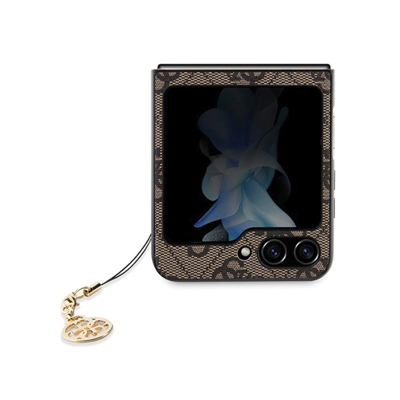 Guess 4G Charms kolekcija – dėklas, skirtas Samsung Galaxy Z Flip 5 (rudas)