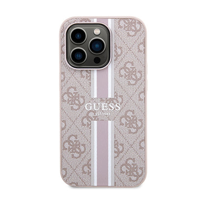 Guess 4G „Printed Stripes MagSafe“ – „iPhone 15 Pro“ dėklas (rožinis)