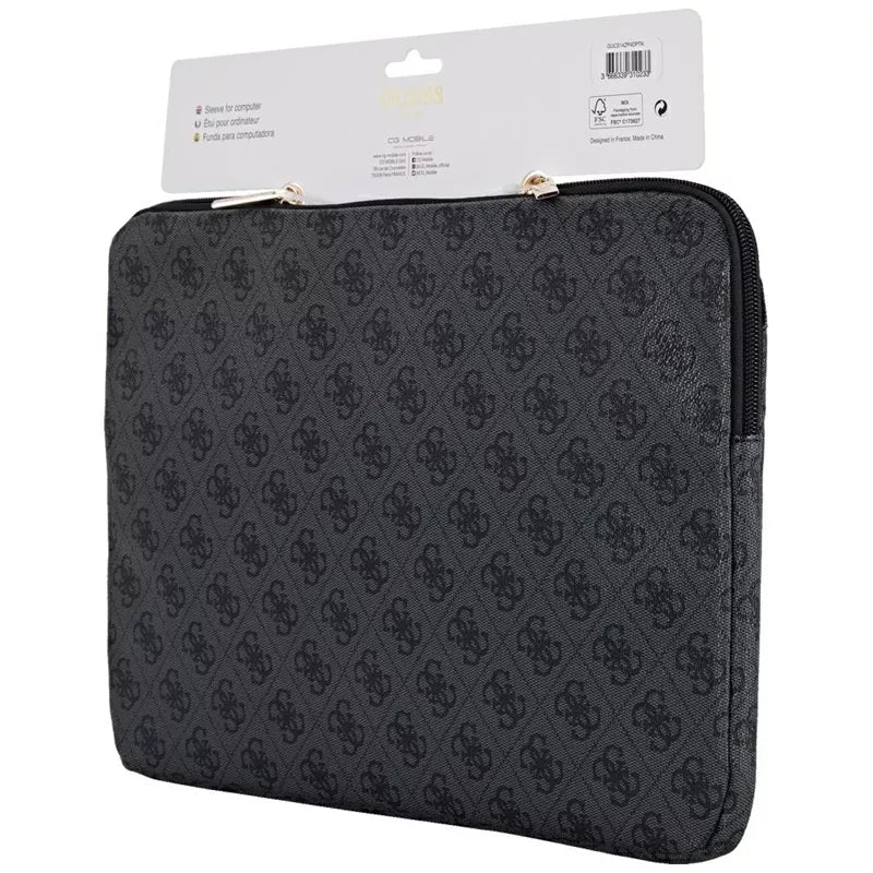 Guess 4G Zipper Pocket Triangle Logo Sleeve - nešiojamojo kompiuterio dėklas 14 colių (juodas)