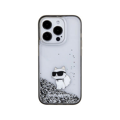Karl Lagerfeld Liquid Glitter Choupette – iPhone 15 Pro dėklas (skaidrus)