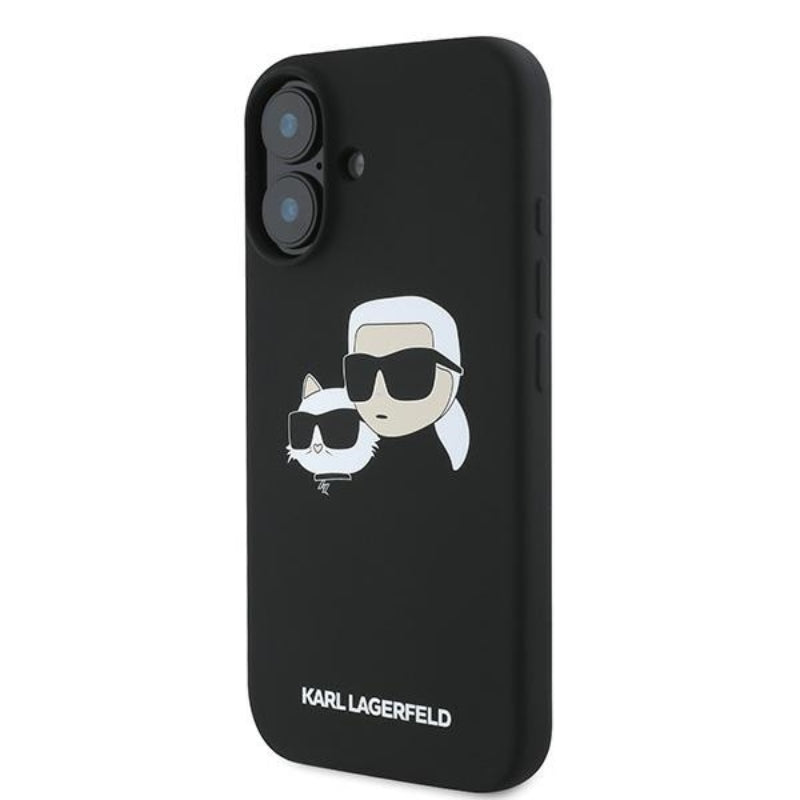 Karl Lagerfeld Silicone Double Heads Print MagSafe - dėklas iPhone 16 Plus (juodas)