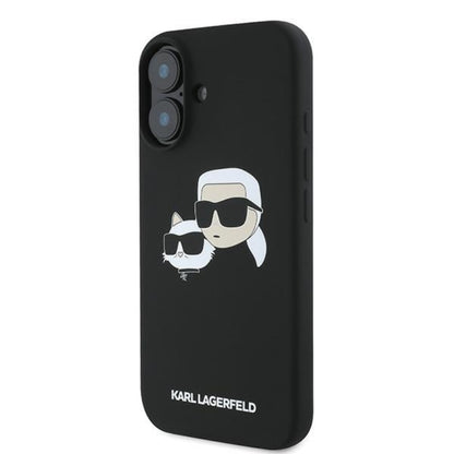Karl Lagerfeld Silicone Double Heads Print MagSafe - dėklas iPhone 16 Plus (juodas)