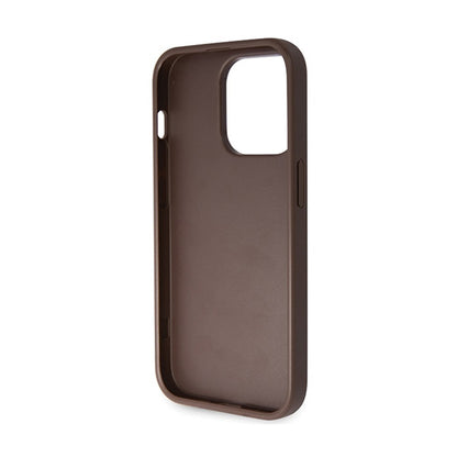 Guess Crossbody 4G metalinis logotipas - iPhone 14 Pro dėklas (ruda)