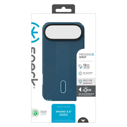 Speck Presidio2 Grip ClickLock & MagSafe - iPhone Air dėklas (Deep Sea / Silver Metallic / Spell Blue)