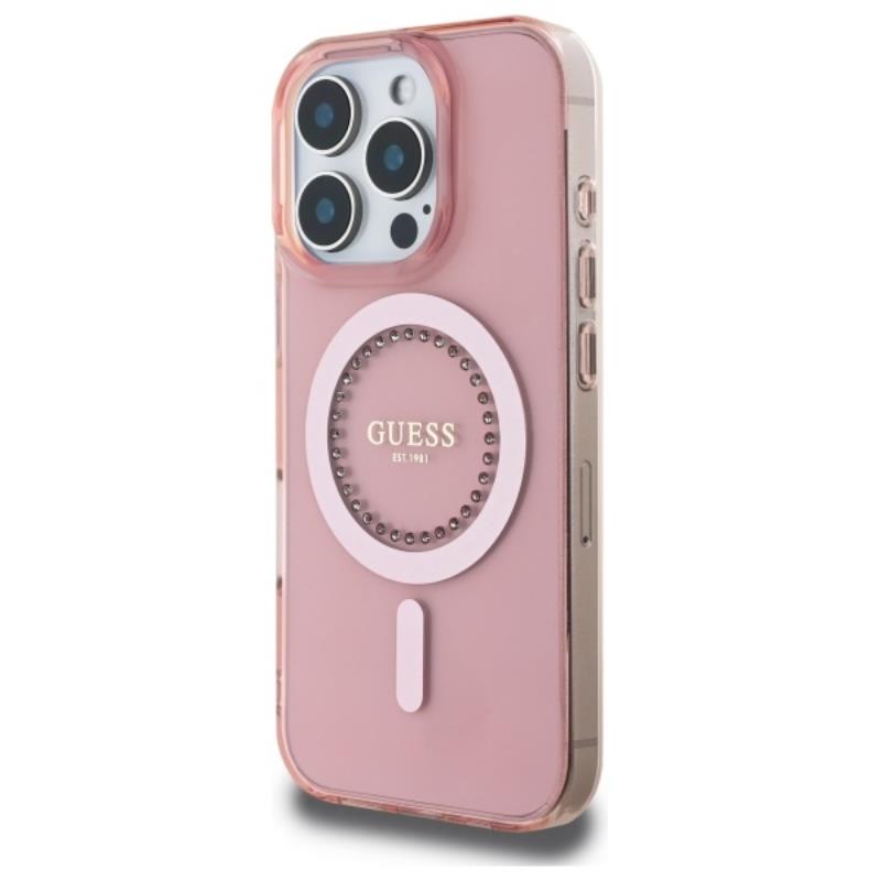 Guess IML Rhinestones MagSafe – dėklas iPhone 16 Pro Max (rožinė)