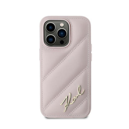 Karl Lagerfeld „Diagonal Quilted Script“ – dėklas, skirtas „iPhone 14 Pro Max“ (rožinė)