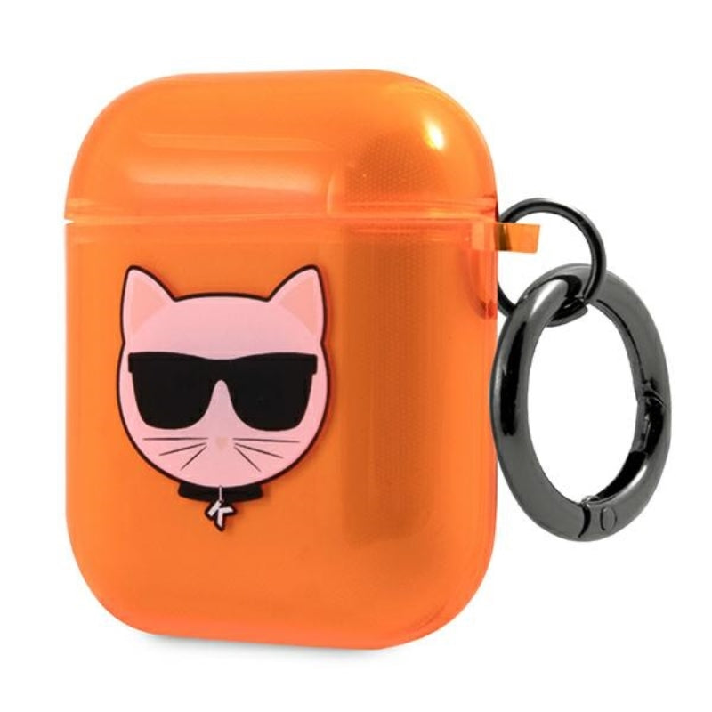 Karl Lagerfeld Choupette Head – dėklas, skirtas „Airpods“ (fluorescencinė oranžinė)