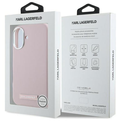 Karl Lagerfeld FW Metal Plate MagSafe - dėklas iPhone 16 (rožinis)