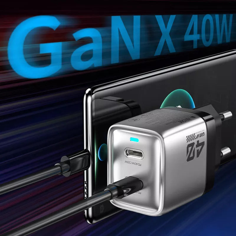 WEKOME WP-U02 Mecha Series – 2x USB-C Super Greito Įkroviklio GaN 40W tinklo įkroviklis (sidabrinis)