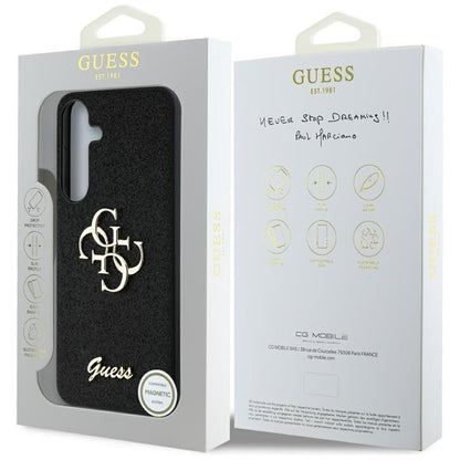 Guess Fixed Glitter Big 4G Metal Logo – Dėklas, skirtas Samsung Galaxy S25 (juoda)