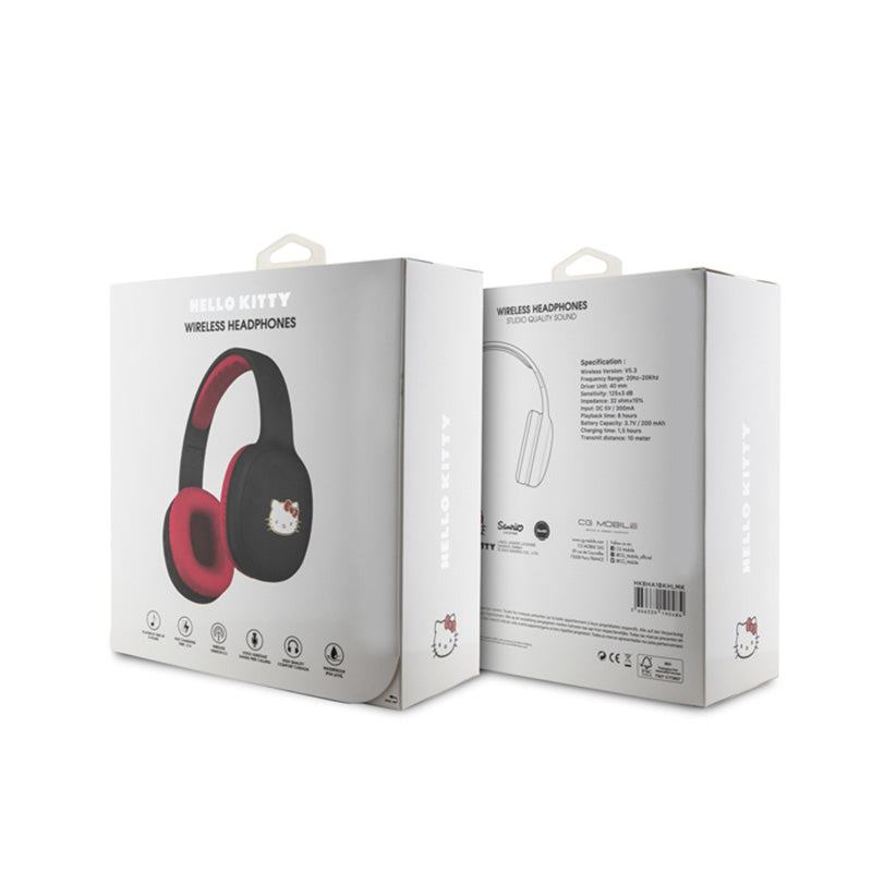 „Hello Kitty“ metalinis logotipas ovalo formos – „Bluetooth V5.3“ belaidės į ausis dedamos ausinės (juodos)