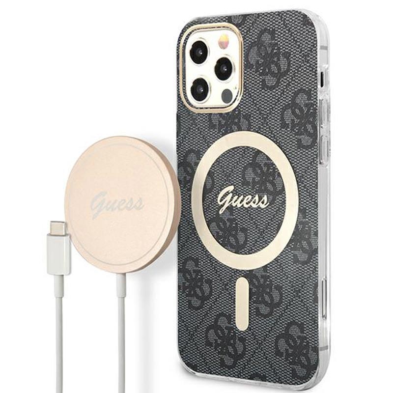 Guess Bundle Pack MagSafe 4G - Dėklų komplektas iPhone 12 / iPhone 12 Pro + MagSafe kroviklis (juodas / auksas)