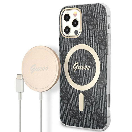 Guess Bundle Pack MagSafe 4G - Dėklų komplektas iPhone 12 / iPhone 12 Pro + MagSafe kroviklis (juodas / auksas)