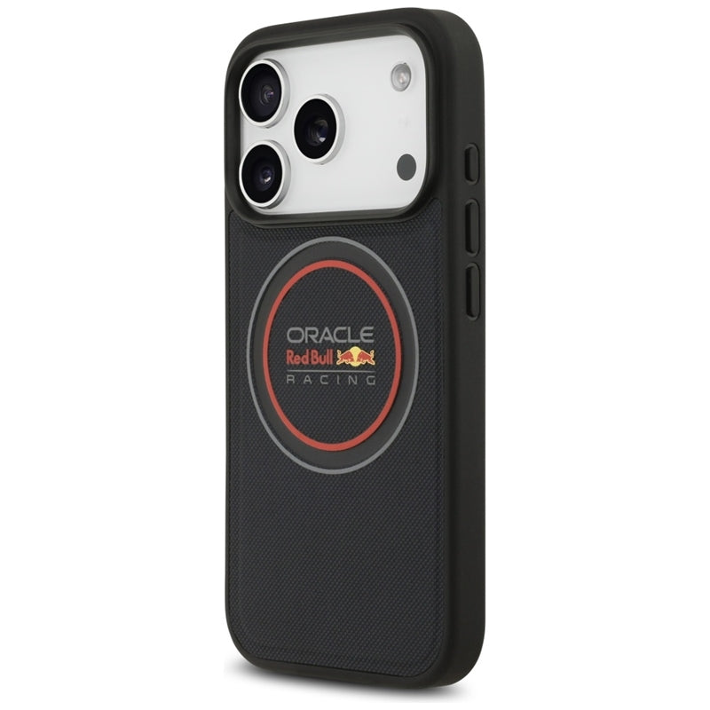 Red Bull tinklinio logotipo ir raudono žiedo „MagSafe“ dėklas – „iPhone 17 Pro“ (tamsiai mėlynas)