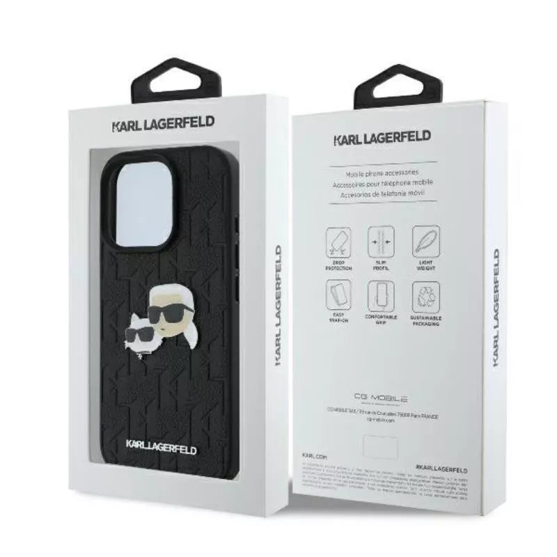 Karl Lagerfeld Monogram Karl & Choupette galvos segtukas – dėklas skirtas iPhone 16 Pro (juodas)