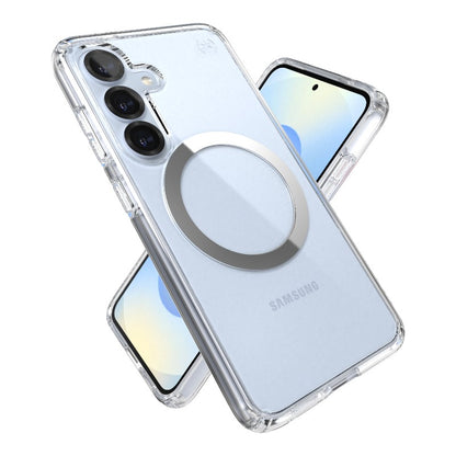 Speck Presidio Perfect-Clear Magnet - dėklas, skirtas Samsung Galaxy S25 / S24 MagSafe (permatomas / chromuotas / šviesiai sidabrinis)