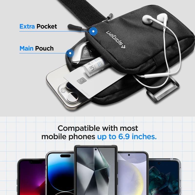 Spigen A702 Dynamic Shield sportinis dirželis / dėklas išmaniajam telefonui iki 6,9 colių (juodas)