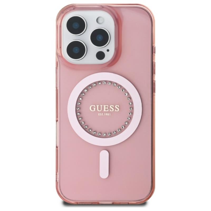Guess IML Rhinestones MagSafe – dėklas iPhone 16 Pro Max (rožinė)