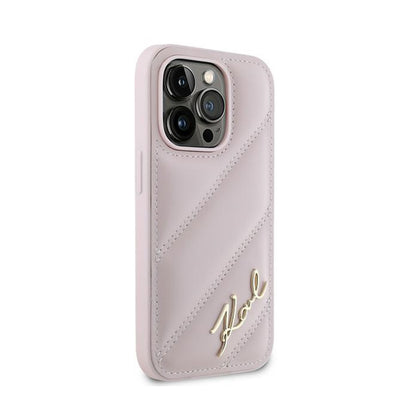 Karl Lagerfeld „Diagonal Quilted Script“ – dėklas, skirtas „iPhone 14 Pro Max“ (rožinė)